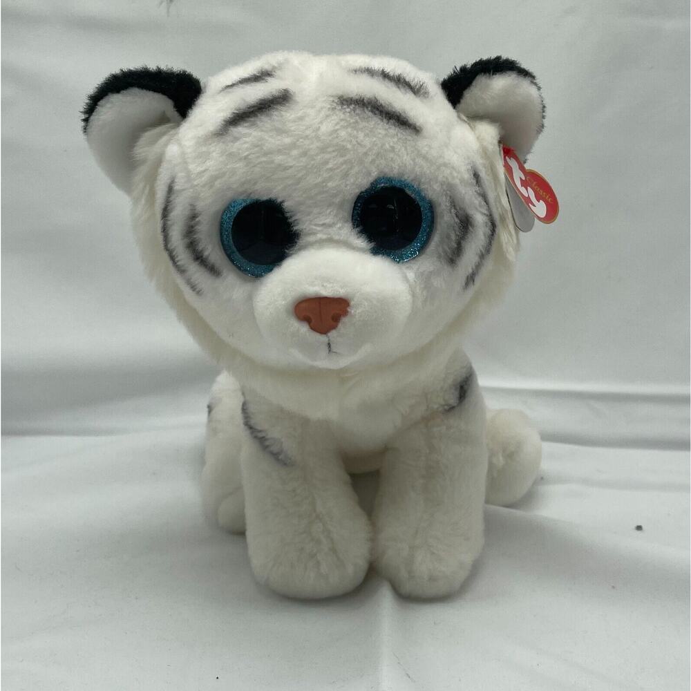 Ty Classic 10" Tundra Velvety Bean Bag Plush Stuffed Animal White Tiger Blue Eye